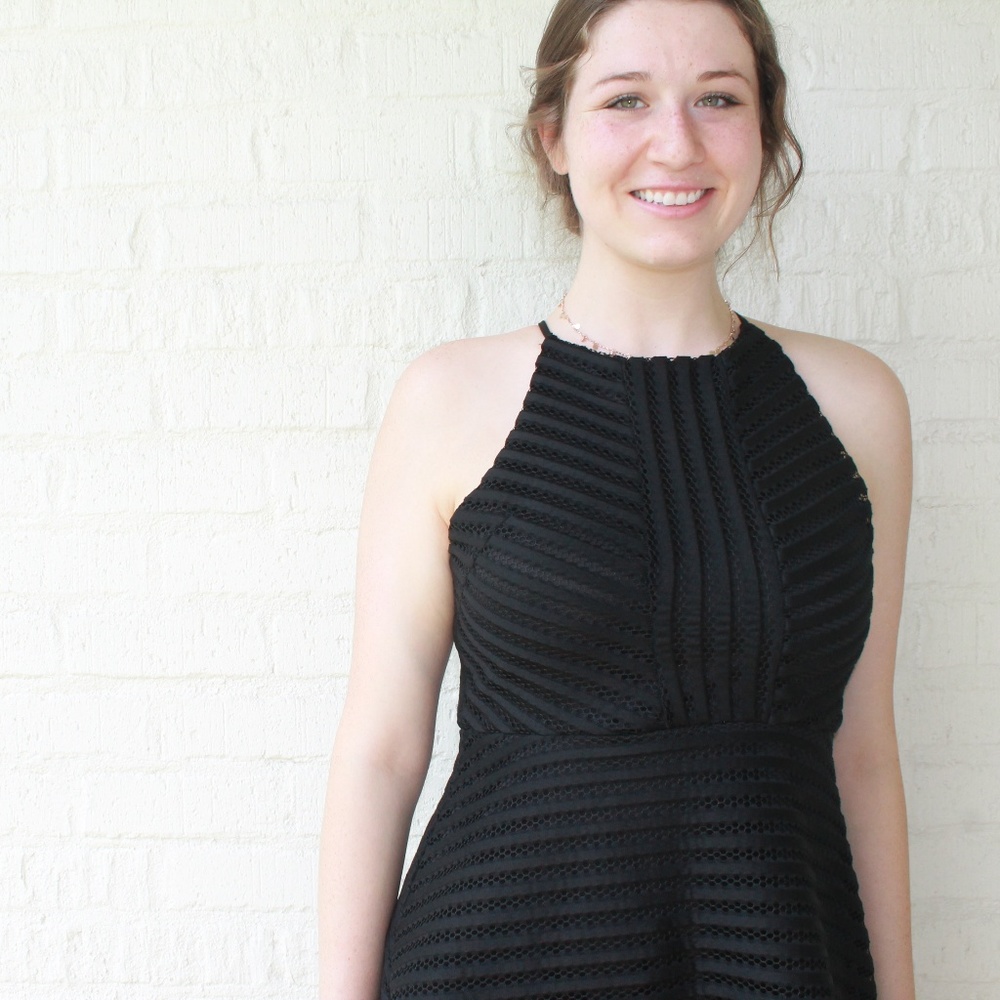 Black Dress with Intricate Overlay - Picture 2 of 5